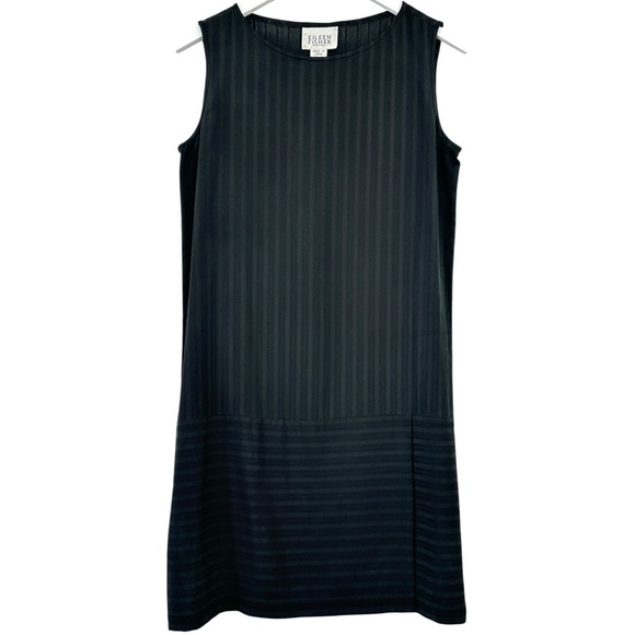 Eileen Fisher Dresses & Skirts - Eileen Fisher Black Striped Lightweight Sleeveless Minimal Silk Mini Dress sz S